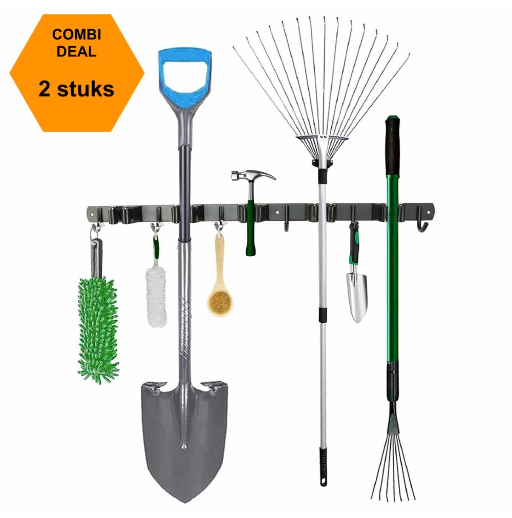 Combi Deal 2 Zwarte Bezemhouders 60cm - 5 houders 6 haken